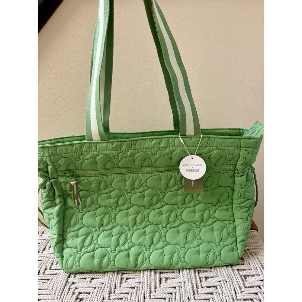 NWT Vera Bradley Peanuts Snoopy Hathaway Tote Bag Fluorite Greenl Woodstock Club